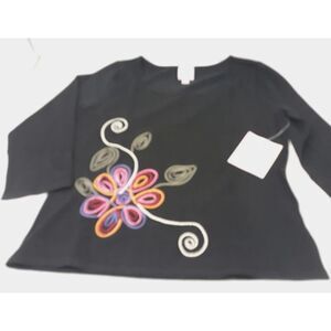 Vintage NWT Black Flower Top Sweater Stretch PINK POODLE Brand Size M Hong Kong